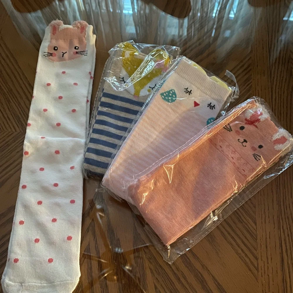Cute Animal Patterned Kids Socks Set - Pink, White, Blue